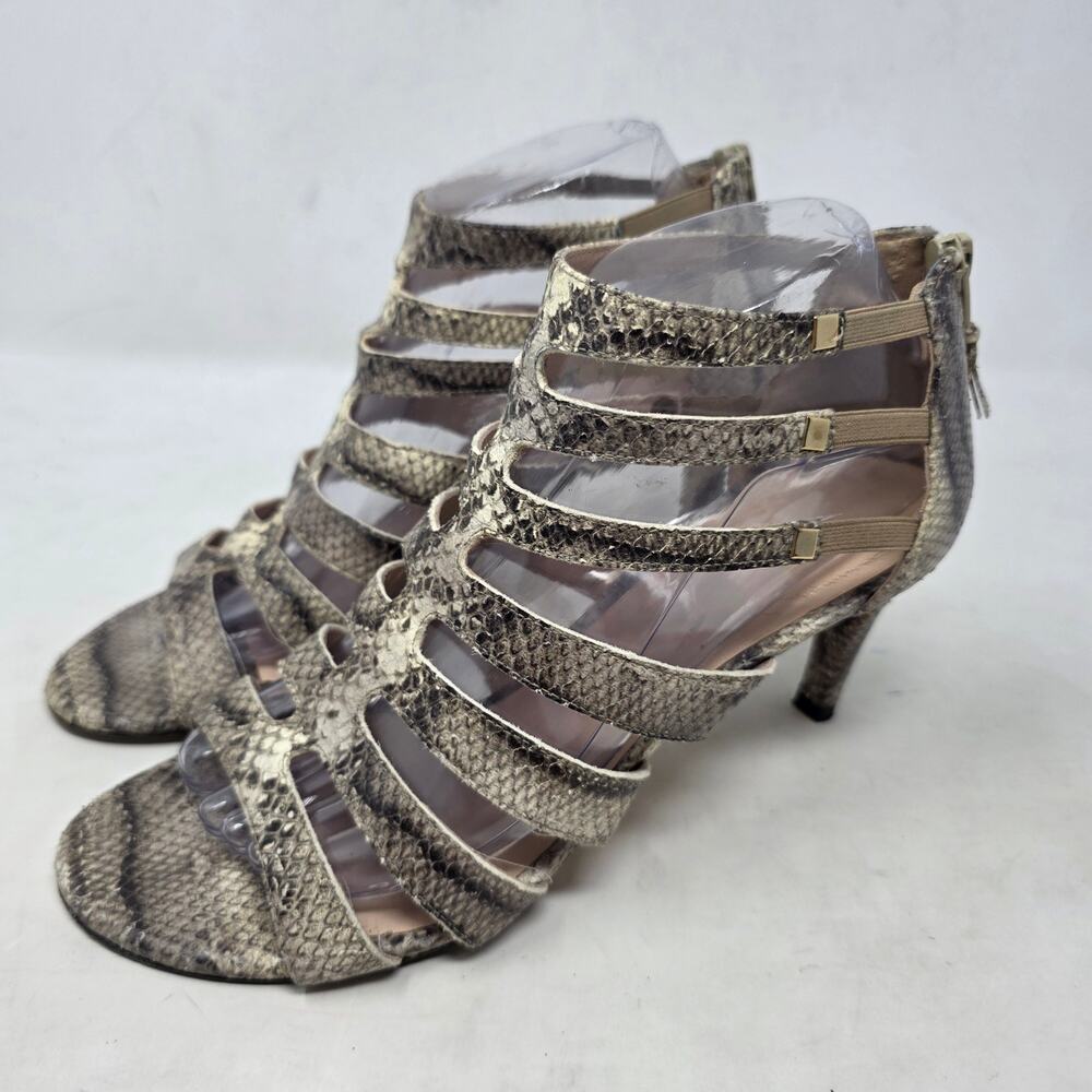 Stuart Weitzman Snakeskin Strappy Cage Heeled Sandals Womens US 8